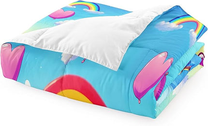 Rainbow Cat Comforter Twin Size - Rainbow Cat Bedding for Girls Room Cute Cartoon Rainbow Bedding Twin Comforter Sets for Kids, 1 Comforter+1 Pillowcase - LeafyLoom