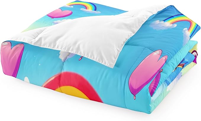 Rainbow Cat Comforter Twin Size - Rainbow Cat Bedding for Girls Room Cute Cartoon Rainbow Bedding Twin Comforter Sets for Kids, 1 Comforter+1 Pillowcase - LeafyLoom