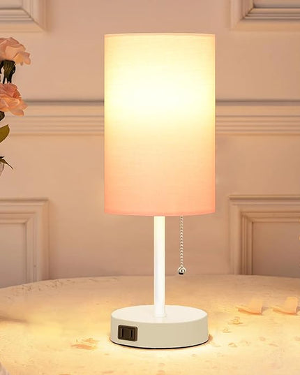Dott Arts Table Lamp for Bedroom, 3-Color Bedside Lamps with Pull Chain, Bedroom Table Lamps for Nightstand,Small Lamp for Living Room, Bulb Included Pink - LeafyLoom