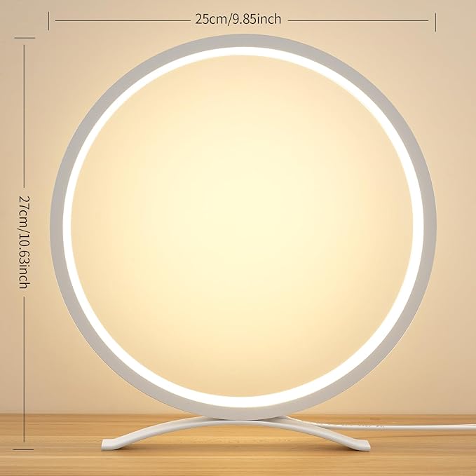 Desk Lamp,Metal Circle Ring Table Lamps Bedside Lamp for Nightstand, Modern Minimalist Lamps/Led Warm Light for Bedroom/Living Room,10 Inch - LeafyLoom