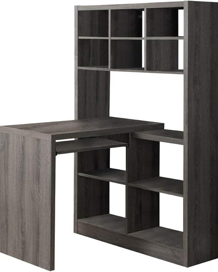 Monarch Specialties I Storage-Bookcase Left Or Right Set Up-Corner Desk with Multiple Adjustable Shelves, 60"L, Dark Taupe - LeafyLoom