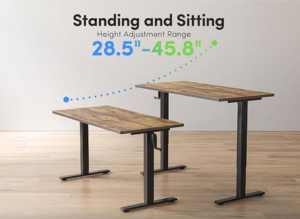 FEZIBO 32" Whole Piece Crank Height Adjustable Desk, 32 Inches Manual Standing Desk, Writing Table with Handle, Home Office Desk with Black Frame/Rustic Brown Top - LeafyLoom
