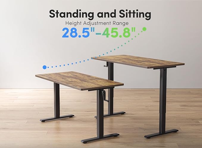 FEZIBO 32" Whole Piece Crank Height Adjustable Desk, 32 Inches Manual Standing Desk, Writing Table with Handle, Home Office Desk with Black Frame/Rustic Brown Top - LeafyLoom