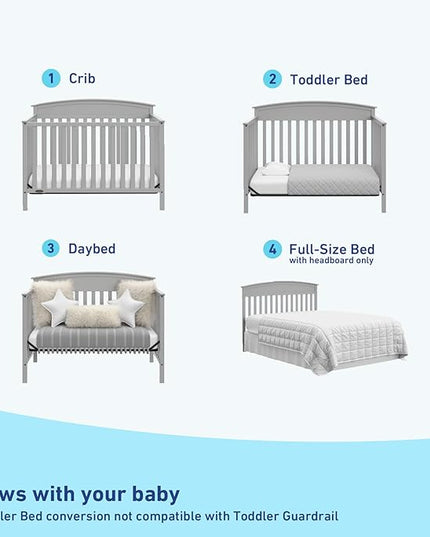 Graco Benton 5-in-1 Convertible Crib (Pebble Gray) – GREENGUARD Gold Certified, Converts from Baby Crib to Toddler Bed, Daybed and Full-Size Bed, Fits Standard Full-Size Crib Mattress - LeafyLoom