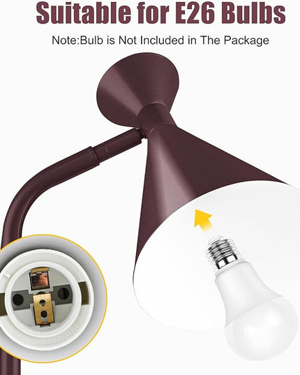 PARTPHONER Floor Lamp for Living Room, Modern Adjustable Metal Heads Standing Lamps, Simple Design Brown Floor Lamp with Foot Switch for Bedroom, Office, Kids Room, Reading, Working(Bulb Not Included) - LeafyLoom