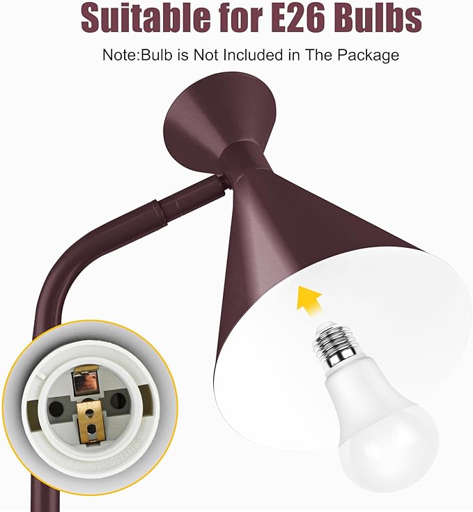 PARTPHONER Floor Lamp for Living Room, Modern Adjustable Metal Heads Standing Lamps, Simple Design Brown Floor Lamp with Foot Switch for Bedroom, Office, Kids Room, Reading, Working(Bulb Not Included) - LeafyLoom