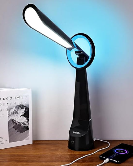 Upgraded LED Desk Lamp Also A Night Light with 7 Colours Change, Eye-Caring Table Lamp with USB Charging Port Suitable for Table Bedroom Bedside Office Study,8W (Black) - LeafyLoom