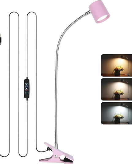 Dott Arts Desk Lamp,USB Clip On Light with 3 Color Modes,LED 10 Levels Brightness Reading Lamp, 360°Gooseneck Book Light,Eye-Care Reading Light for Home Office,Headboards Pink - LeafyLoom