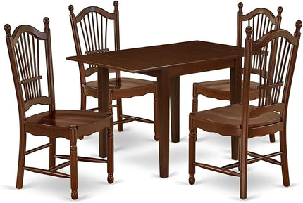 East West Furniture NDDO5-MAH-W Norden 5 Piece Set Includes a Rectangle Dining Room Table with Dropleaf and 4 Wood Seat Chairs, 30x48 Inch, Mahogany - LeafyLoom