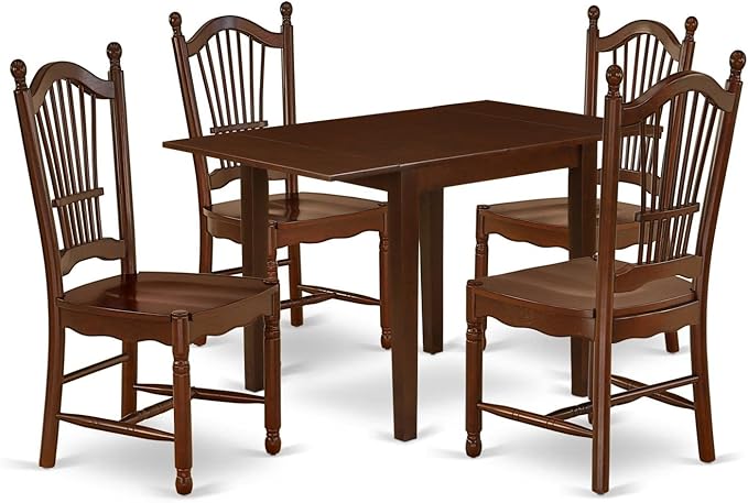 East West Furniture NDDO5-MAH-W Norden 5 Piece Set Includes a Rectangle Dining Room Table with Dropleaf and 4 Wood Seat Chairs, 30x48 Inch, Mahogany - LeafyLoom