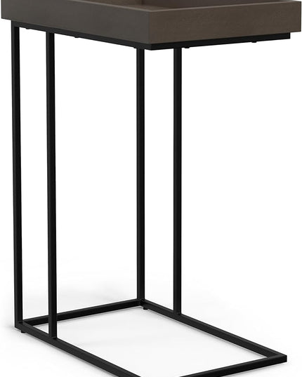 SIMPLIHOME Gallagher SOLID MANGO WOOD and Metal Wide Rectangle Industrial C Side Table Fully Assembled for The Living Room and Bedroom, 12 inch, Walnut Brown - LeafyLoom