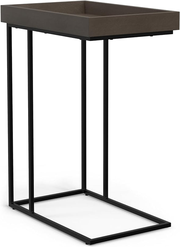SIMPLIHOME Gallagher SOLID MANGO WOOD and Metal Wide Rectangle Industrial C Side Table Fully Assembled for The Living Room and Bedroom, 12 inch, Walnut Brown - LeafyLoom