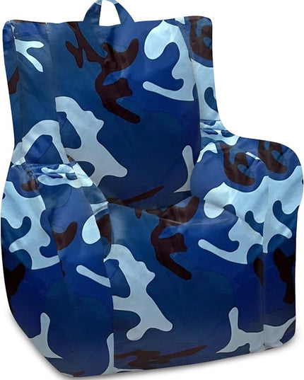 Posh Creations Structured Comfy Bean Bag Chair for Gaming, Reading and Watching TV, Pasadena Chair, Nylon - Camo Blue and Light Blue - LeafyLoom