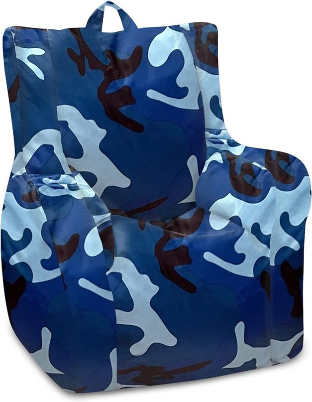 Posh Creations Structured Comfy Bean Bag Chair for Gaming, Reading and Watching TV, Pasadena Chair, Nylon - Camo Blue and Light Blue - LeafyLoom