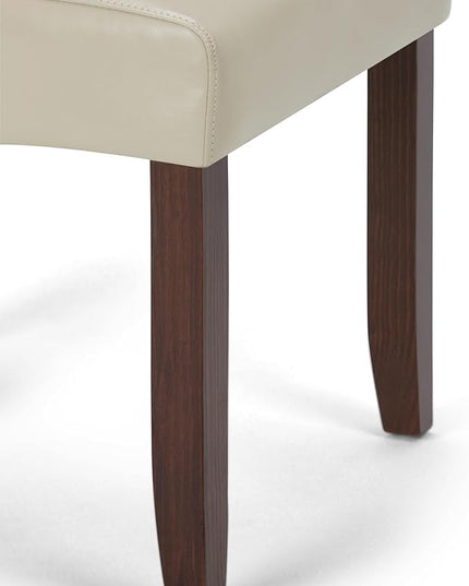 SIMPLIHOME Cosmopolitan Parson Dining Chair (Set of 2), Satin Cream Faux Leather and SOLID WOOD, Square, Upholstered, For the Dining Room, Contemporary Modern - LeafyLoom