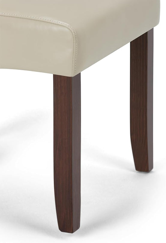 SIMPLIHOME Cosmopolitan Parson Dining Chair (Set of 2), Satin Cream Faux Leather and SOLID WOOD, Square, Upholstered, For the Dining Room, Contemporary Modern - LeafyLoom