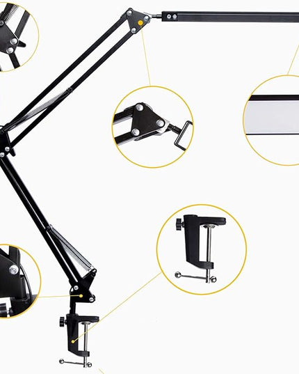 LED Desk Lamp, Adjustable Swing Arm Lamp with Clamp, Eye-Caring Reading Light, 10 Brightness Levels, 3 Lighting Modes, Memory Function Lamps for Home Office Adapter (Black) - LeafyLoom