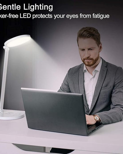 LED Desk Lamp Wireless Charger, Aluminum Dimmable Eye-Caring Table Lamp with 5 Lighting Models with 5 Brightness Levels, Touch Control and Memory Function, USB Charging Port, 8W, White…… - LeafyLoom