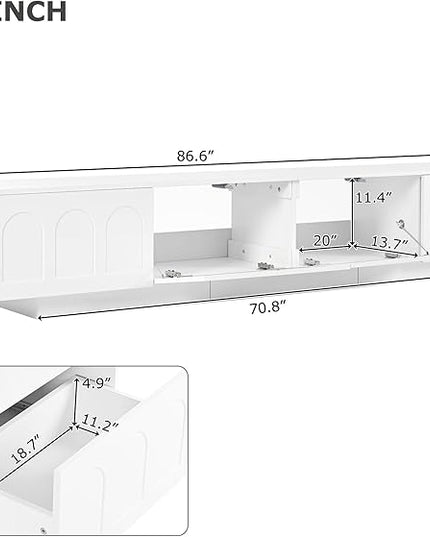 Merax TV Stand for Televisions Up to 95'', Functional Media Console with APP-Controlled Smart LED Light, Arched Cabinet Doors and Fluted Glass Doors, Entertainment Center, for Living Room, White - LeafyLoom