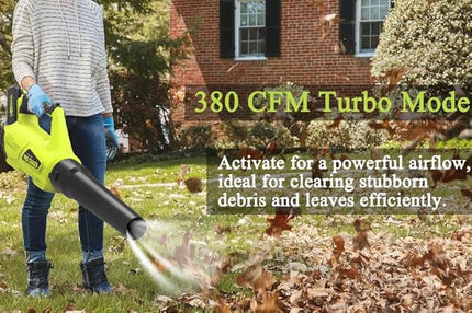 Pro Chaser Battery Powered Cordless Blower - 380 CFM with 2 X 4.0Ah 20V Batteries & Fast Charger, Lightweight Electric Leaf Blowers, 2 Variable Speed, Ideal for Yard, Patio & Sidewalk (Green) - LeafyLoom
