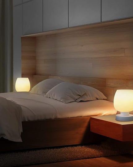 Touch Bedside Table Lamp Set of 2 - Small Modern Table Lamp for Bedroom Living Room Nightstand, 3-Way Dimable Desk lamp with White Opal Glass Lamp Shade, 2700K LED Bulb, Simple Design Home Decor - LeafyLoom