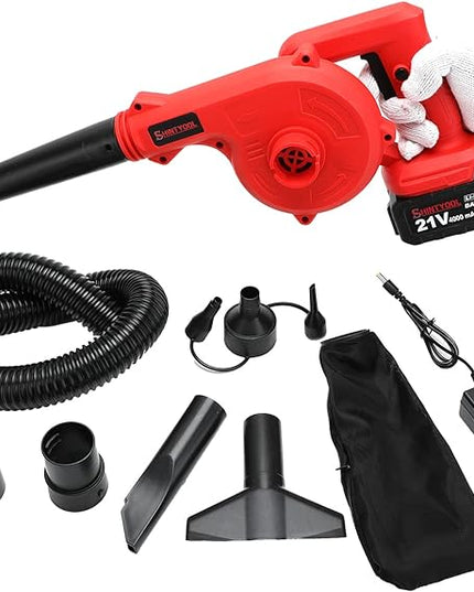 Mini Leaf Blower Red,2-in-1 Cordless Small Blower with 4.0Ah Battery and Charger,21v Blower for Inflating,Blowing Leaf,Clearing Dust & Small Trash,Car by SHINTYOOL - LeafyLoom
