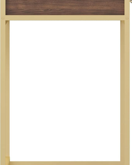 Martha Stewart Ollie Home Office Desk with 3 Drawers in Walnut Wood Grain with Polished Brass Hardware - LeafyLoom