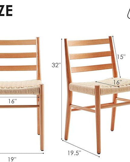STARY Wood Rattan Dining Room Chairs Set of 2 with Comfortable Woven Seat, Fully assembled, Nature - Set of 4 - LeafyLoom