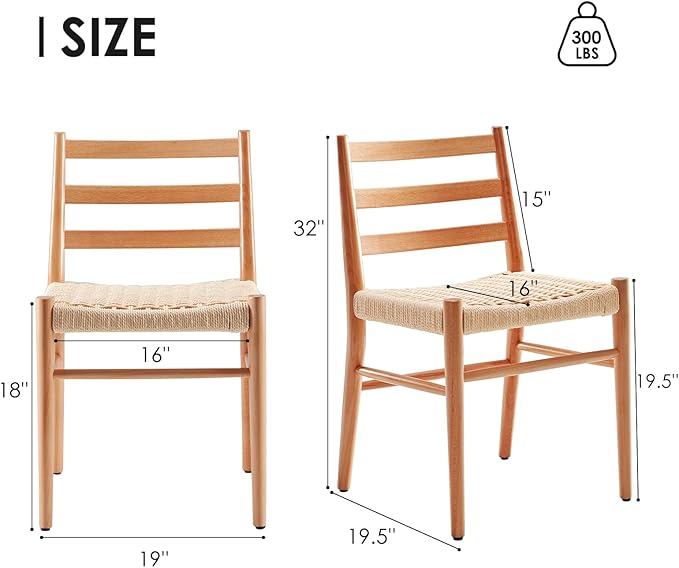 STARY Wood Rattan Dining Room Chairs Set of 2 with Comfortable Woven Seat, Fully assembled, Nature - Set of 4 - LeafyLoom