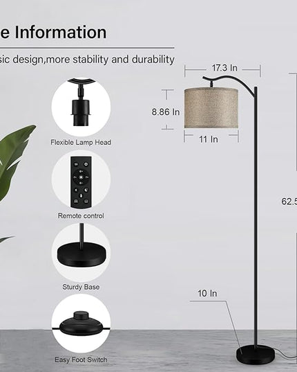 BoostArea Floor Lamp for Living Room,Arc Floor Lamp with Remote Control,Stepless Dimmable Brightness & Colors Temperature 2700k-6500k,Modern Standing Lamp for Bedroom Study Room Office,Jute - LeafyLoom