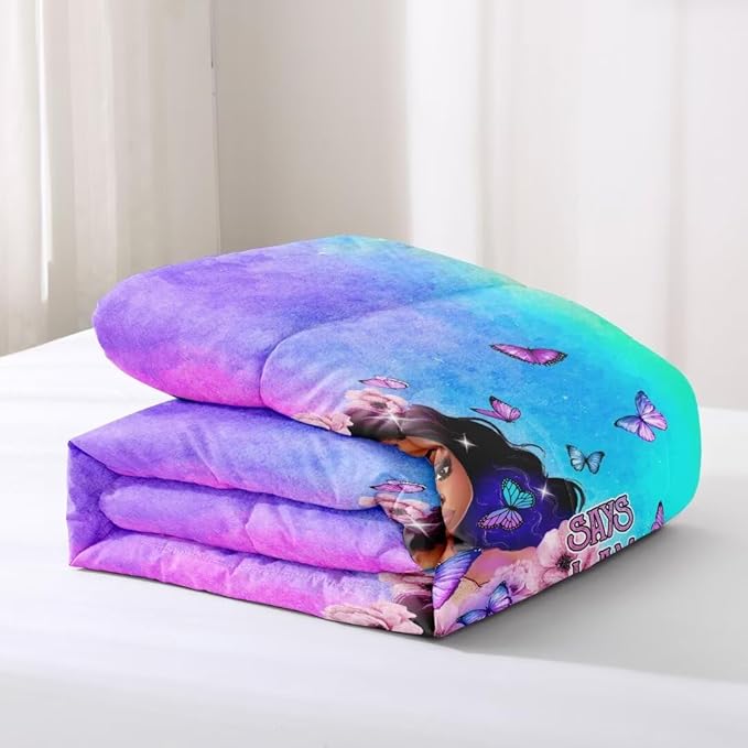 Black Girl Comforter Set Twin,Black Girl Magic Bedding Set,You are Beautiful Lady Bed Bedroom Set,African American Girl Inspirational Quotes Comforter Set - LeafyLoom