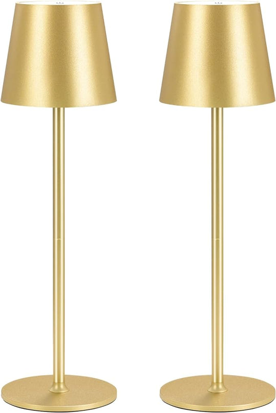 Cordless Table Lamps USB Rechargeable Simplicity Desk Lamp Built-in 4600 mAh Battery LED Battery Operated lamp with Touch Control Table lamp - Bedroom/Desk/Reading/Patio(2Pcs-Gold) - LeafyLoom