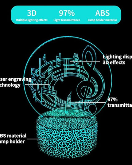 3D Music Note Night Light,16 Color Change with Remote,3D Illusion LED Lamp for Family, Friends Bedroom Decor, Music Lovers Fans - LeafyLoom