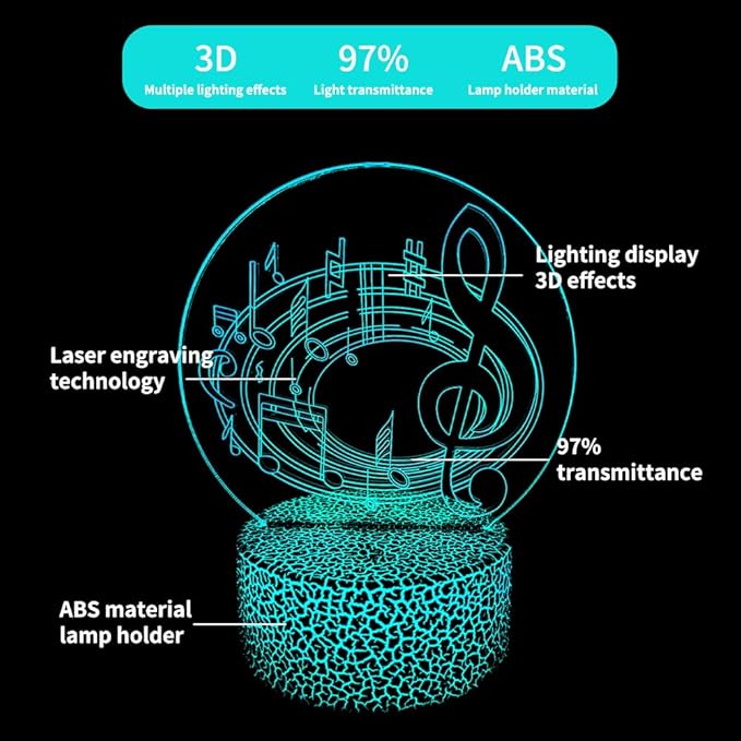 3D Music Note Night Light,16 Color Change with Remote,3D Illusion LED Lamp for Family, Friends Bedroom Decor, Music Lovers Fans - LeafyLoom