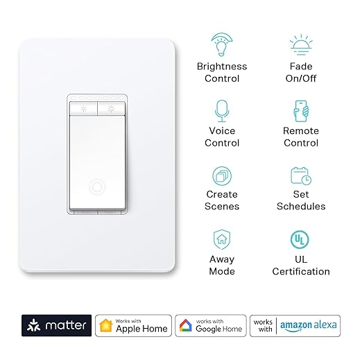 Kasa Matter Smart Dimmer Switch: Voice Control w/Siri, Alexa & Google Assistant | UL Certified | Timer & Schedule | Easy Guided Install | Neutral Wire Required | Single Pole | 2.4GHz Wi-Fi | KS225 KasaSmartbyTP-Link
