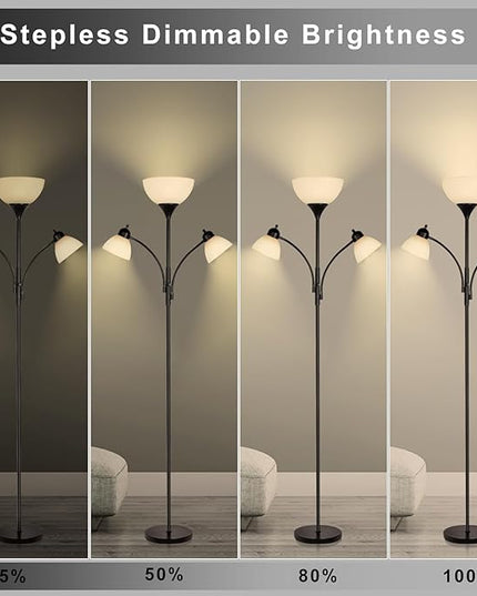 RIGLG Floor Lamps for Living Room,Standing Lamp with Stepless Dimming, 3 Lights Adjustable Reading Lights, Morden Tall Lamps for Living Room, Bedroom, Office - LeafyLoom
