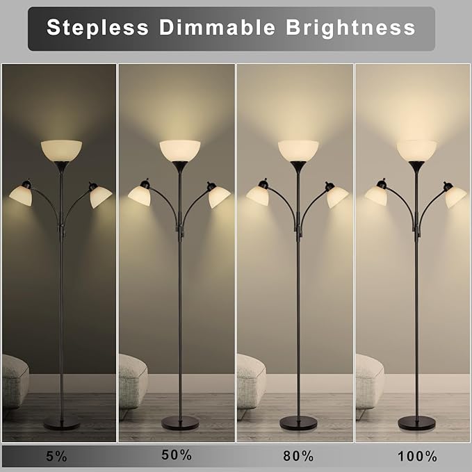 RIGLG Floor Lamps for Living Room,Standing Lamp with Stepless Dimming, 3 Lights Adjustable Reading Lights, Morden Tall Lamps for Living Room, Bedroom, Office - LeafyLoom