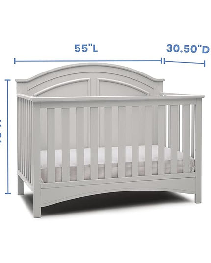 Delta Children Perry 6-in-1 Convertible Crib - Greenguard Gold Certified, Moonstruck Grey + Simmons Kids Radiant Sky Dual Sided Baby Crib Mattress and Toddler Mattress (Bundle) - LeafyLoom