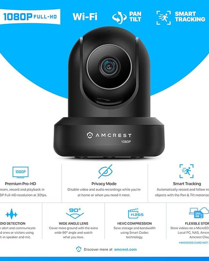 Amcrest ProHD 1080P WiFi 2MP (1920TVL) Indoor Pan/Tilt Security Wireless IP Camera IP2M-841B (Black) Amcrest