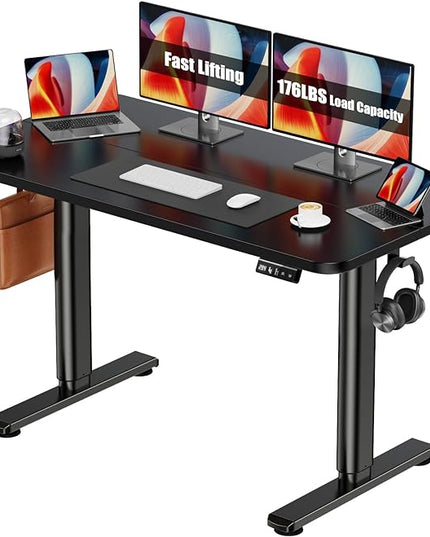 Electric Standing Desk Adjustable Height Stand Up Desk, 48" x 24" Sit Stand Desk, Low Noise Home Office Desk, Computer Desk with Splice Board, Child Lock & Memory Function, Black - LeafyLoom