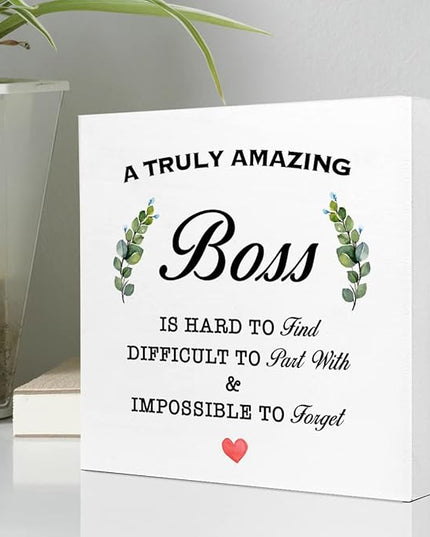 A Truly Amazing Boss is Hard to Find Wooden Sign Desk Decor,Inspirational Wood Block Sign Desk Decorations for Home Office Desk Shelf Table Decor,Best Boss Mentor Gifts - LeafyLoom