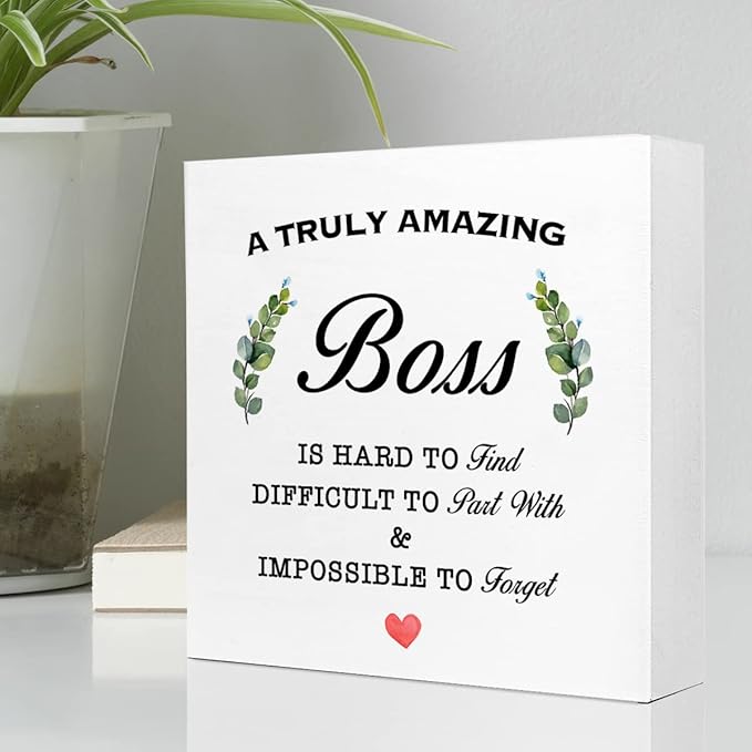 A Truly Amazing Boss is Hard to Find Wooden Sign Desk Decor,Inspirational Wood Block Sign Desk Decorations for Home Office Desk Shelf Table Decor,Best Boss Mentor Gifts - LeafyLoom