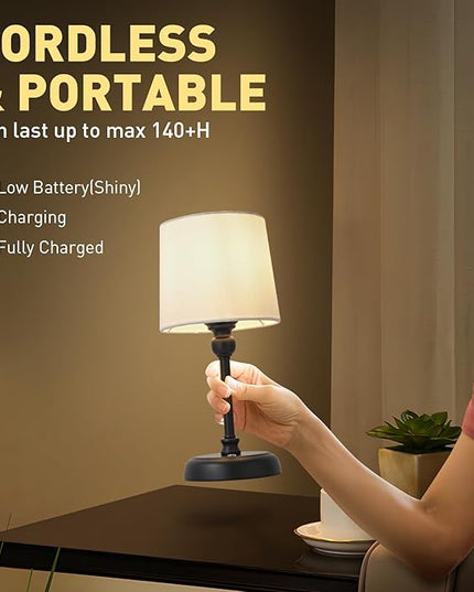 Cordless LED Table Lamp, 6000mAh Rechargeable Bedside Night Lamp for Bedroom, Portable Touch Stepless Dimmable Battery Operated Lamp, Ambient Light for Patio Restaurant(Black S) - LeafyLoom