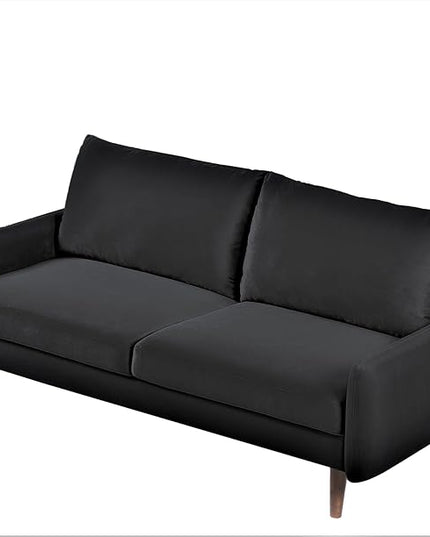 US Pride Furniture Kent Modern Velvet Sofa, Comfortable 3 Seater Couch for Living Rooms and Small Spaces, Ideal Studio Apartment Furniture with Sleek Design, Black - LeafyLoom