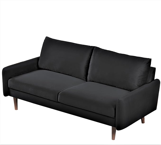 US Pride Furniture Kent Modern Velvet Sofa, Comfortable 3 Seater Couch for Living Rooms and Small Spaces, Ideal Studio Apartment Furniture with Sleek Design, Black - LeafyLoom