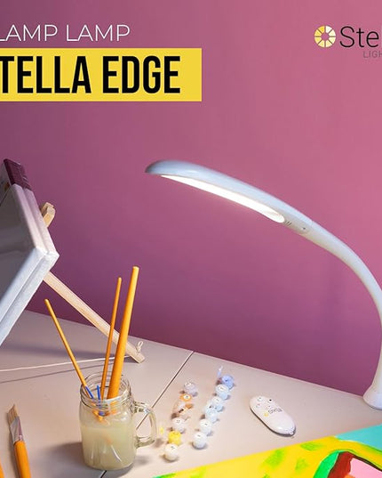 Stella Edge Premium 10W LED Desk Clamp Task Lamp - White - Adjustable Dimmable Low Vision Light - Macular Degeneration Lighting - Hobby Crafting Sewing - LeafyLoom