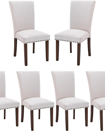 COLAMY Upholstered Fabric Dining Chairs Set of 6, High Back Padded w/Nailed Trim & Solid Wood Legs, Classic Parsons Side Chair for Home/Kitchen/Living Room-Beige - LeafyLoom