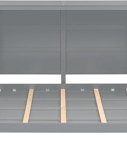 Merax ModernMurphy Cabinet Bed, Solid Wood Wall Platform Bed/No Box Spring Needed/Easy Assemble/Full,Gray - LeafyLoom