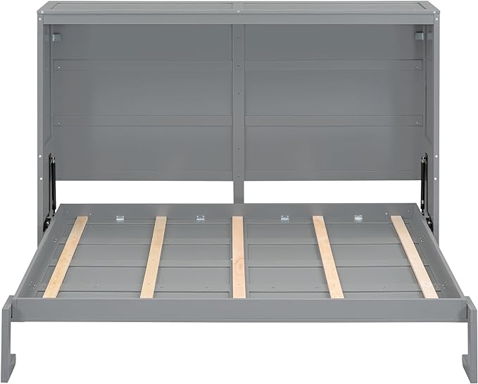 Merax ModernMurphy Cabinet Bed, Solid Wood Wall Platform Bed/No Box Spring Needed/Easy Assemble/Full,Gray - LeafyLoom