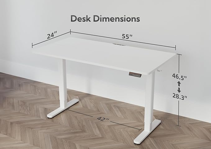 Electric Standing Desk, Adjustable Height Stand up Desk, 55x24 Inches Sit Stand Home Office Desk with Splice Board,White Top - LeafyLoom